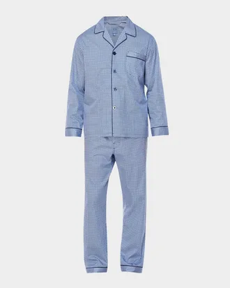 Majestic International Men & apos;s Geometric Sateen Long Pajama Set