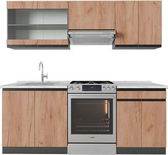 Vicco Mueble De Cocina R-line, Oro Power Roble/antracita, 200 Cm, Et M&aacute;rmol