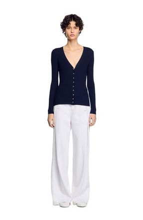 Sandro Rib knit cardigan in Navy Blue at Nordstrom, Size X-Small