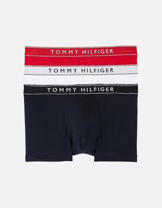 Tommy Hilfiger Mens 3-Pack Retro Logo Boxer Trunks, Red/White/Navy - Black - Size: 35/34/32