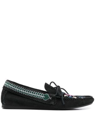 Isabel Marant embroidered suede loafers - Black