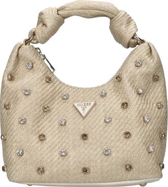 Guess Rieten Tas met Juwelen Details - Dames - Handtassen - Beige - ONE Size - Tassen