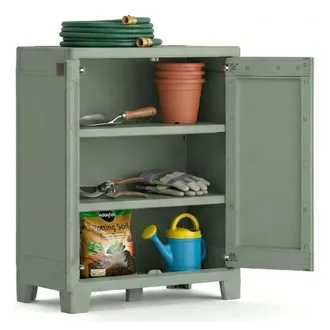 Dmora Armario Exterior Sarezzo, Mueble Para Exteriores, Mueble De Jard&iacute;n Multiusos, Made In Italy, 80x44 H100 Cm, Gris Y Verde - Dmora