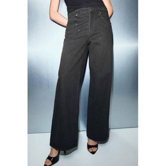 Mango high waist wide leg jeans grey denim met glitter