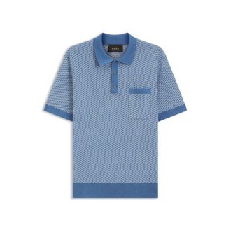 BOSS Cotton-silk knit polo with geometric pattern
