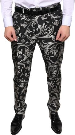 Dolce & Gabbana Mens Black Jacquard Skinny Dress Pants Polyester