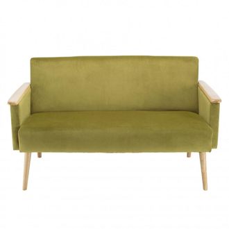 Macabane Sof&aacute; de 4 plazas de tela poli&eacute;ster beige y patas de madera