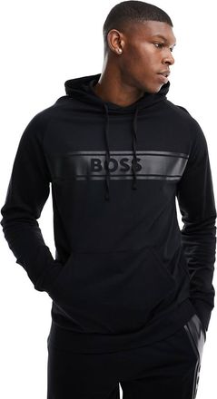 HUGO BOSS Authentic - Felpa nera con logo stampato e cappuccio-Nero