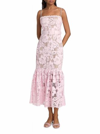 Self Portrait Tie-Waist Crochet Midi Dress In Pink
