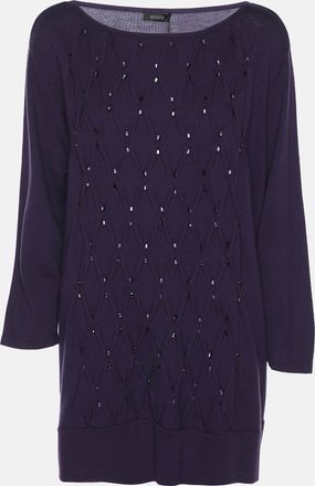Basler Purple Stretch Knit Diamond Crystal Embellished Sweater