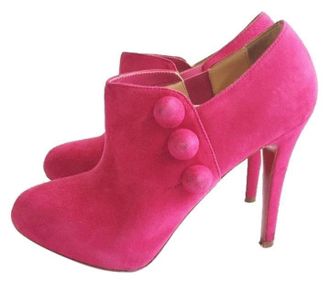 Christian Louboutin Pink Fushcia Cest Moi Suede Leather Ankle Boots Size 36
