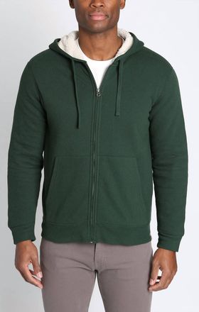 Jachs NY Recycled Jacquard Sherpa Lined Full Zip Hoodie In Green