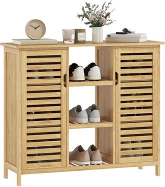 HOMCOM Homcom - Zapatero Con 2 Puertas De Bamb&uacute; De Lamas Estantes Y Compartimentos Abiertos Para 9 Pares De Zapatos 100x33x86 Cm Natural