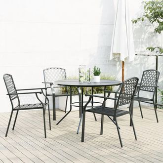 Berkfield Home Stackable Garden Chair Set 5 pcs Anthracite Powder-coated Steel in Black