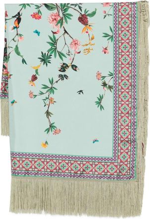 La DoubleJ Sciarpa con stampa a fiori e frange - Blu