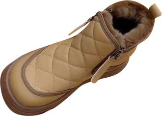 Generic Womens Ankle Boots Plush Lining Snow Boot Faux Leather Walking Boots Platform Sole Short Boot Ladies Bread Shoes with Zipper Round Toe Booties Winter 