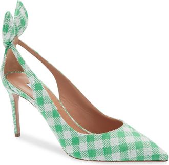 Aquazzura Gingham Bow Tie Pointed Toe Pump in Palm Green at Nordstrom, Size 10.5Us