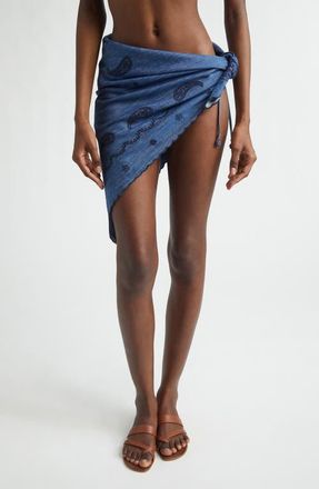 Zimmermann Paisley Embroidered Denim Pareo in Railway Blue at Nordstrom