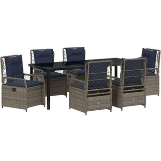 vidaXL Conjunto De Comedor De Jard&iacute;n 7 Pcs Gris Rat&aacute;n Sint&eacute;tico Vidaxl