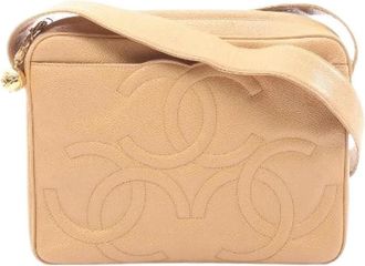 Chanel Pre-owned Triple Coco Mark Gekorreld Kalfsleren Schoudertas - Dames - Vintage Schoudertas - Beige - ONE Size - Leer - Vintage