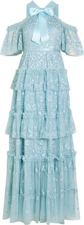 Needle & Thread Primrose Floral-embroidered Tulle Gown - Blue - 18 (UK18 / Xxl)
