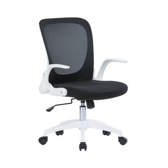 Dmora Silla De Oficina Dnuciar, Silla Ejecutiva De Malla Con Reposabrazos, Asiento Ergon&oacute;mico Con Reposabrazos Abatibles, 60x59h86/96 Cm, Negro Et Blanc - D
