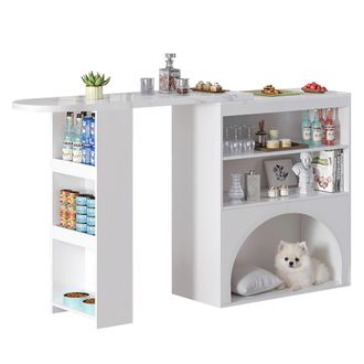 STILVORA Mesa De Comedor Extensible Con 2 Estantes Abiertos Y Espacio Para Mascota, Para Cocina, En Mdf, 120 A 180 X 40 X 100 Cm, Blanco