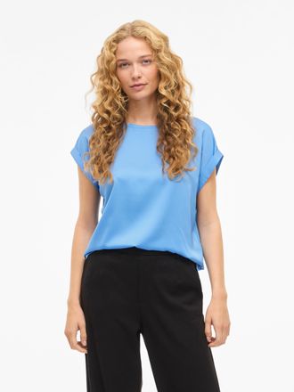 Vila Kurzarmshirt VILA VIELLETTE S/S SATIN TOP - NOOS, Damen, Gr. 34, all aboard, Satin, Obermaterial: 100% Polyester, unifarben, regular fit normal, Rundh