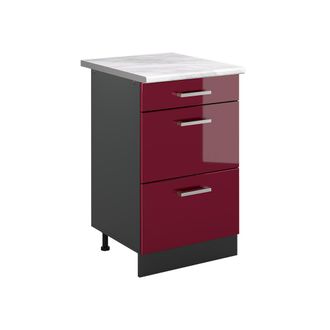 Vicco Mueble Bajo De Cocina R-line, Rojo De Alto Brillo/antracita, 50 Cm Encimera M&aacute;rmol, Vicco
