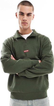 Levi's Felpa comoda verde medio con etichetta piccola del logo al centro e zip corta