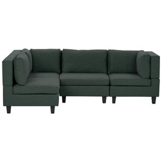 Beliani Sof&aacute; Modular Esquinero Moderno 4 Plazas Tapizado Tela Patas Negras Respaldo Acolchado Derecho Verde Oscuro Unstad