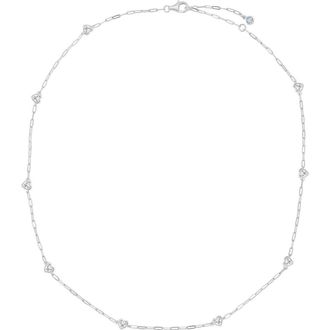 Crislu Valentine Cubic Zirconia Heart Station Necklace in Pure Platinum /Clear Stone at Nordstrom, Size 16 In