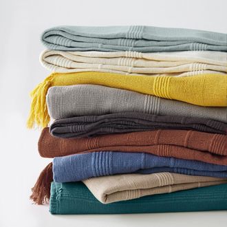 La Redoute Interieurs Tagesdecke Nedo mit Fransen - Blau;Grau;Weiss;Beige;Gelb;Gr&uuml;n;Andere - LA REDOUTE INTERIEURS