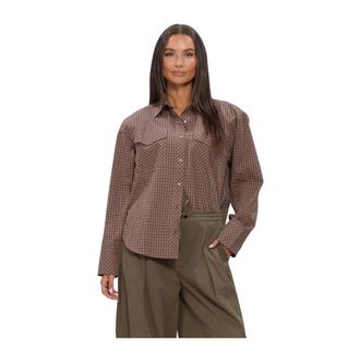 Notre-V NV-Isabe Mini Check - Dames - Blouses & Shirts - Bruin - Maat: 2XL Katoen