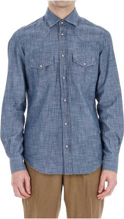 Eleventy Camicia texana - Heren - Casual Overhemden - Blauw - XL - Denim - Overhemden