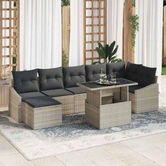 vidaXL Conjunto De Sof&aacute; De Jard&iacute;n Con Coj&iacute;n 8 Pcs Gris Beige Vidaxl