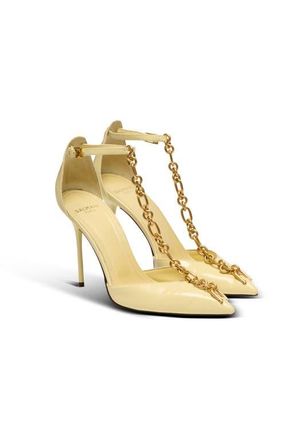 Balmain Sync patent leather stilettos in Yellow at Nordstrom, Size 37
