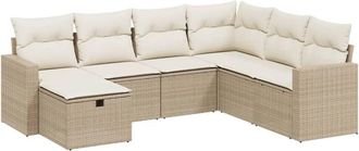 vidaXL Vidaxl - Set Sof&aacute;s De Jard&iacute;n 7 Piezas Y Cojines Rat&aacute;n Sint&eacute;tico Beige