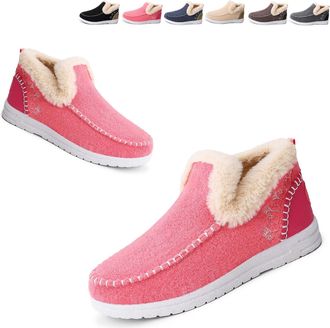 Generic Womens Winter Plush Lined Flat Shoes - Cozy Non-Slip Ankle Booties with Orthopedic Arch Support, Warm Indoor Outdoor Slippers (6,11)