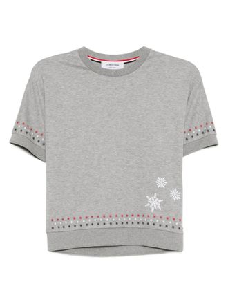 Thom Browne snowflake-embroidered cotton T-shirt - Grigio