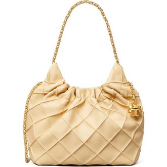 Tory Burch Mini Fleming Quilted Leather Hobo Bag in Vanilla Soft Serve at Nordstrom