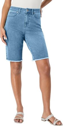 Roaman's Plus Size Frayed Hem Bermuda Jean Shorts in Light Stonewash at Nordstrom, Size 30