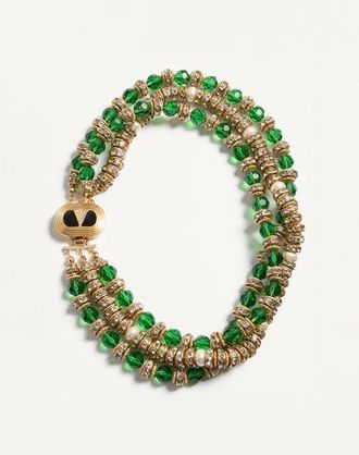 Valentino Garavani Collana Ovalette In Metallo, Smalto, Vetro Briole, Perle E Cristalli Donna ORO/EMERALD/NERO UNI