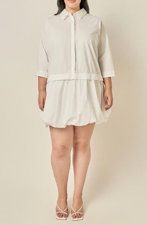 English Factory Bubble Hem Cotton Shirtdress in White at Nordstrom, Size 3X