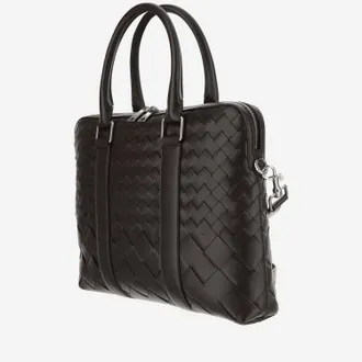 Bottega Veneta Mens Slim Woven Calfskin Business Bag Fondant Silver Shoulder