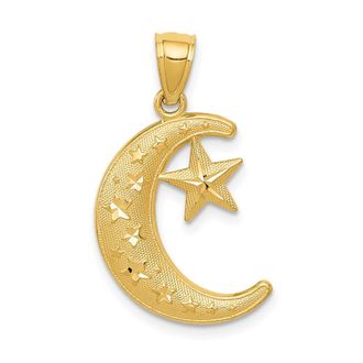 Diamond2Deal 14k Yellow Gold Gold Polished and Textured Moon and Stars Pendant