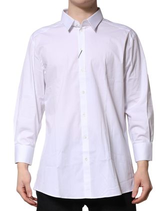 Dolce & Gabbana White GOLD Long Sleeves Dress Formal Mens Shirt