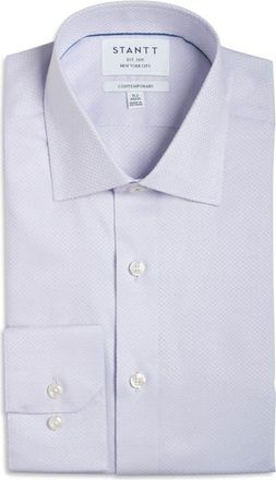 Stantt Contemporary Fit Wrinkle Resistant Cotton Dobby Dress Shirt in Lavender at Nordstrom, Size 16 - 34
