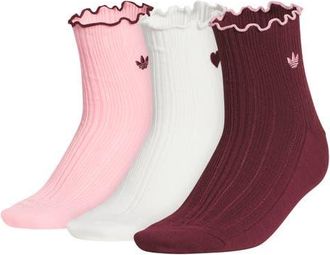 adidas Gender Inclusive Valentines Assorted 3-Pack Lettuce Edge Ruffle Quarter Socks in Shadow Red/Pink/Off White at Nordstrom, Size Medium
