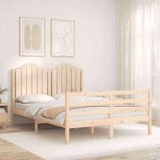 Berkfield Home Beautiful Bed Frame with Headboard Double Solid Wood in Light Brown